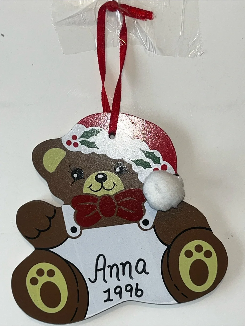 Vintage 1996 Personalized Teddy Ornament 